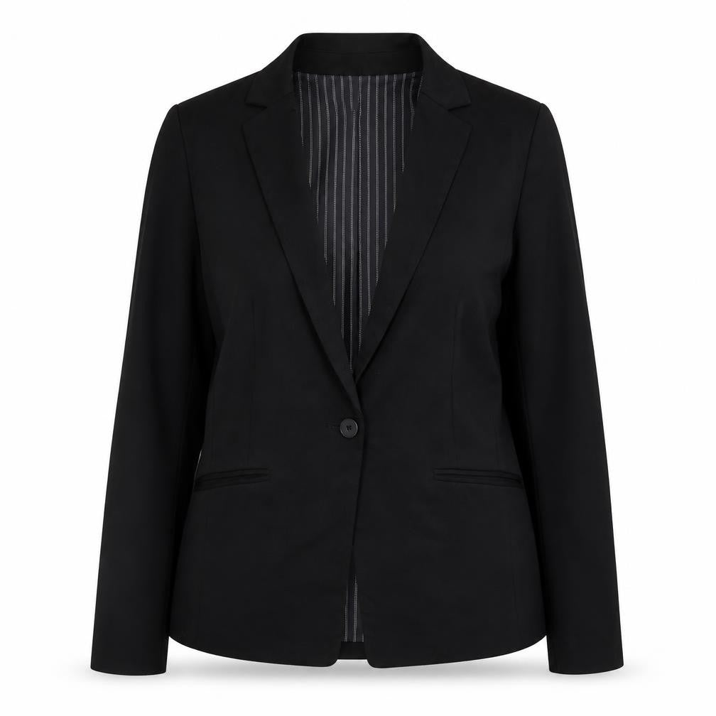 Front view of H&M women’s black jacket blazer, size UK 12, button