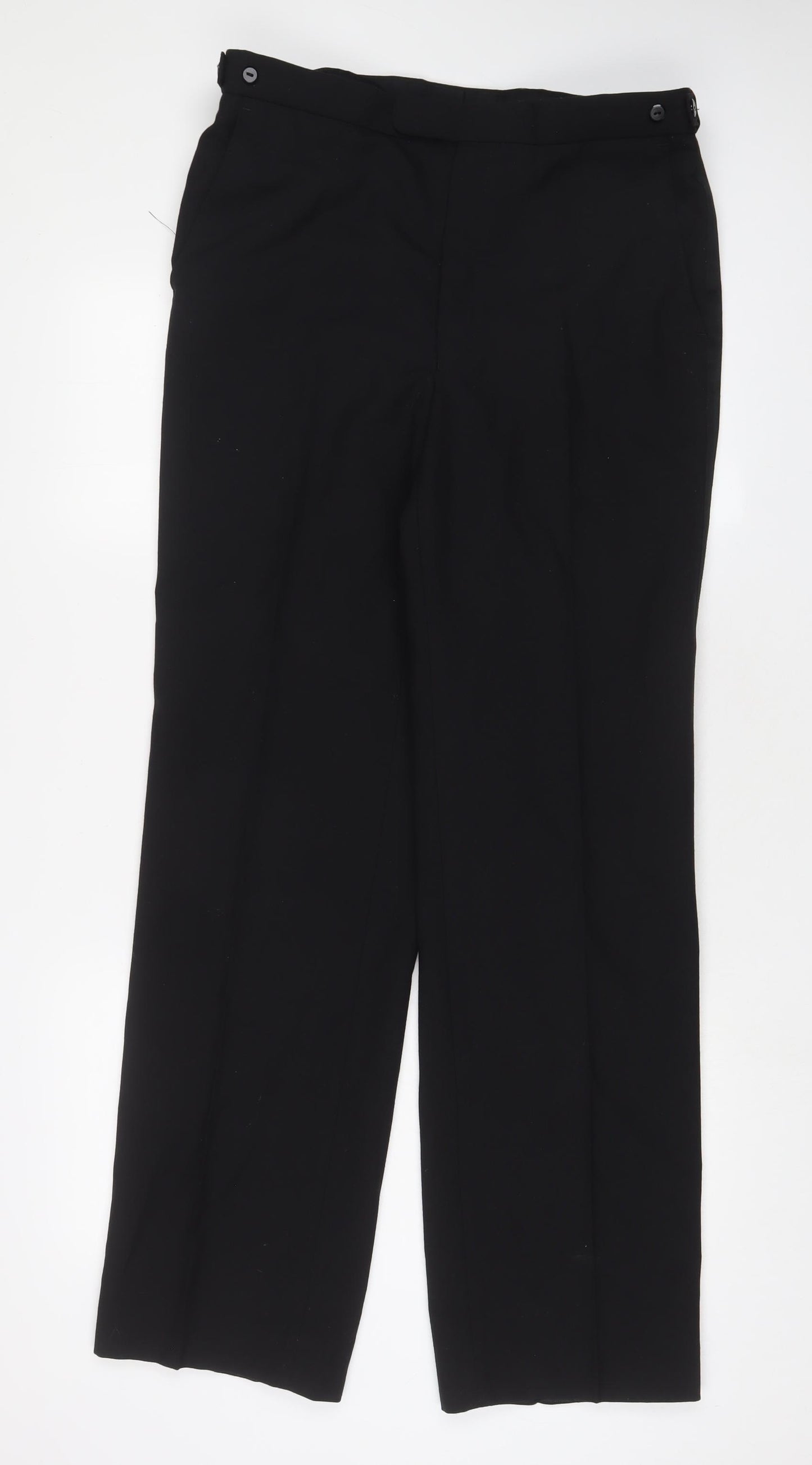 St Michael Mens Black Wool Trousers Size 34 in L33 in Regular Hook & Eye - Long Leg