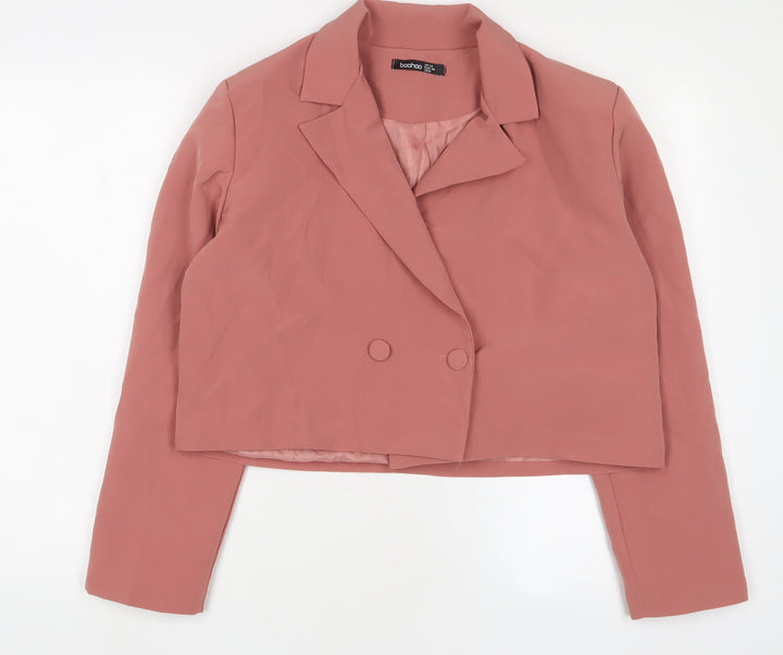 Boohoo Womens Pink Jacket Blazer Size 12 Button