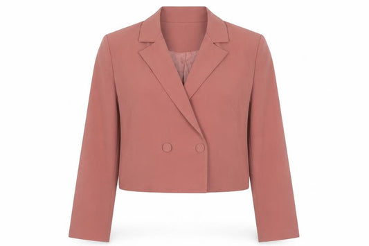 Front view of Boohoo women’s pink jacket blazer, size UK 12, button
