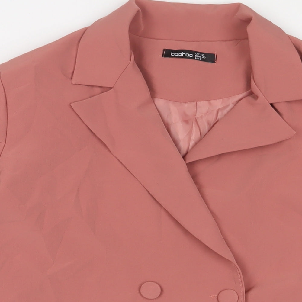 Boohoo Womens Pink Jacket Blazer Size 12 Button