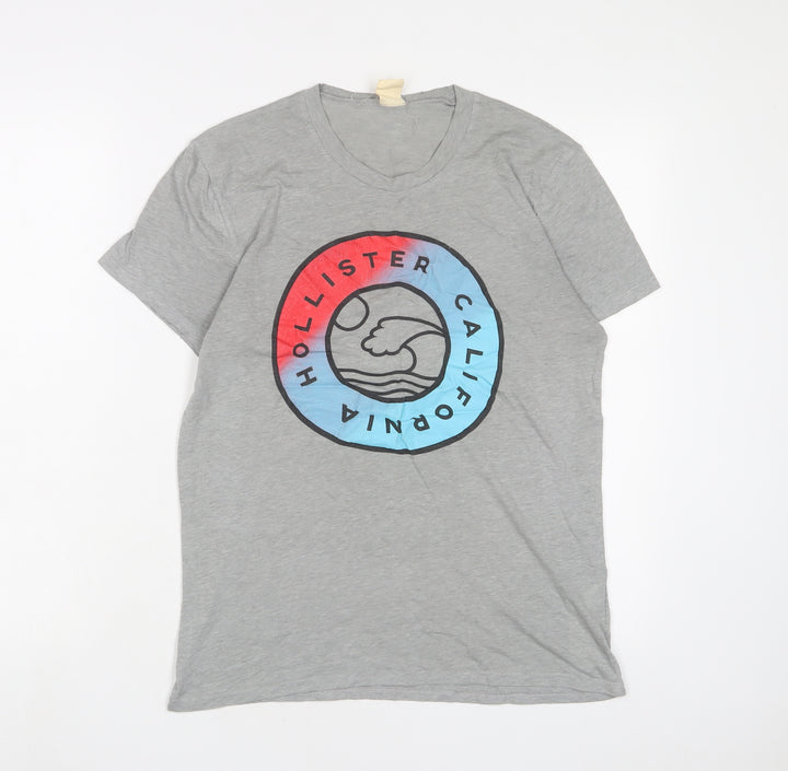 Hollister Mens Grey Polyester T-Shirt Size S Crew Neck
