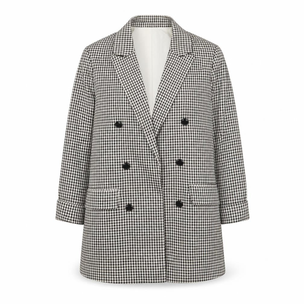 Front view of Bershka women’s multicoloured plaid jacket blazer, size L