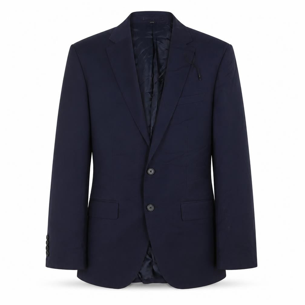 Front view of Marks & Spencer men’s blue polyester jacket suit jacket, size 40, regular
