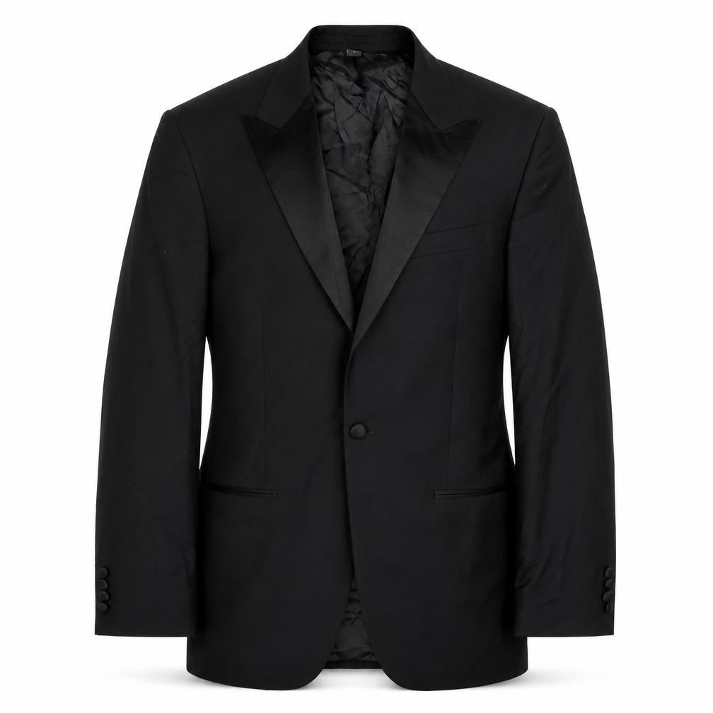 Front view of Marks & Spencer men’s black wool jacket suit jacket, size 38, regular