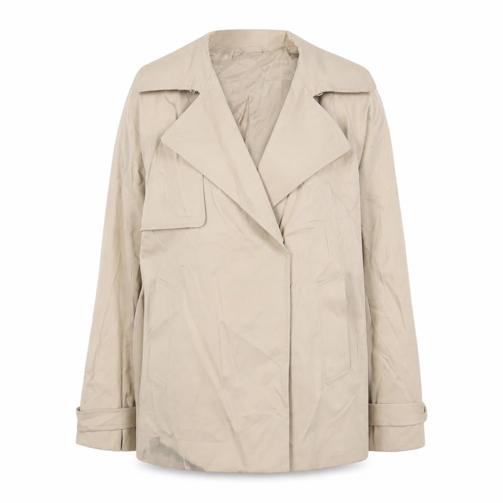 Front view of Marks & Spencer women’s beige jacket, size UK 6, snap