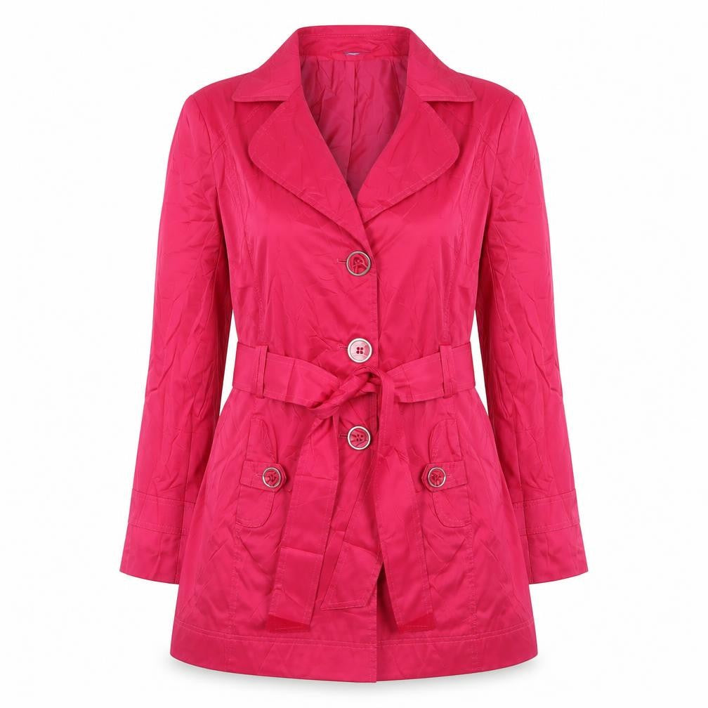 Front view of Autonomy women’s pink overcoat coat, size UK 12, button - belted