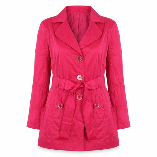 Front view of Autonomy women’s pink overcoat coat, size UK 12, button - belted