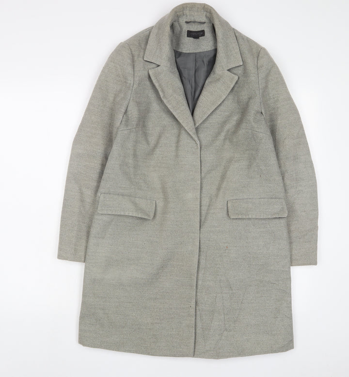 Topshop Womens Grey Overcoat Coat Size 8 Snap