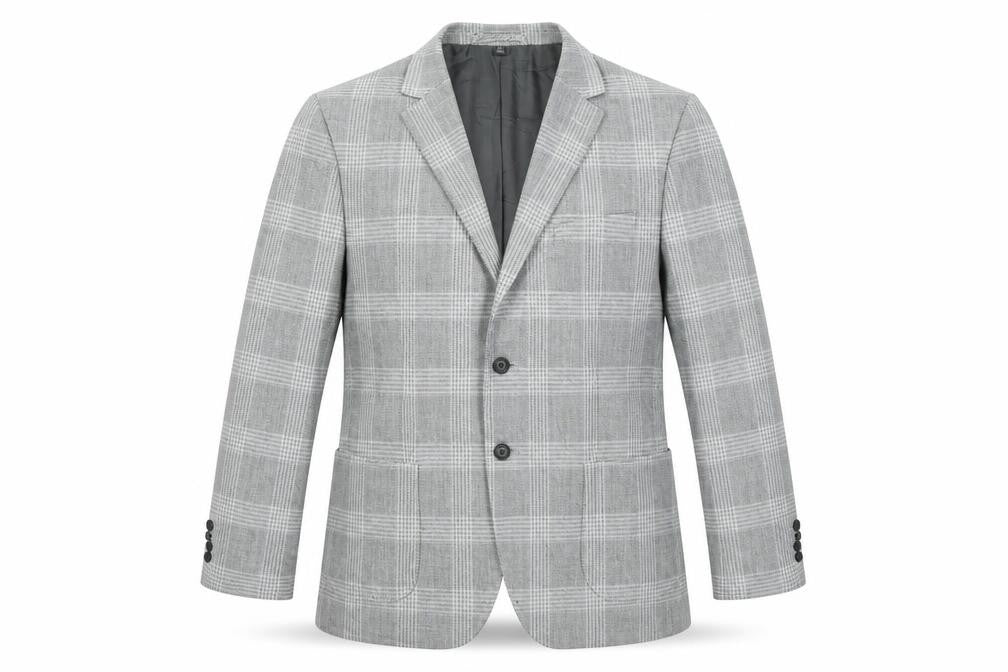 Front view of Marks & Spencer men’s grey polyester jacket suit jacket, size 42, regular