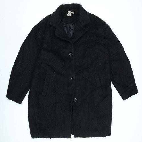 Divided Womens Black Overcoat Coat Size 8 Button