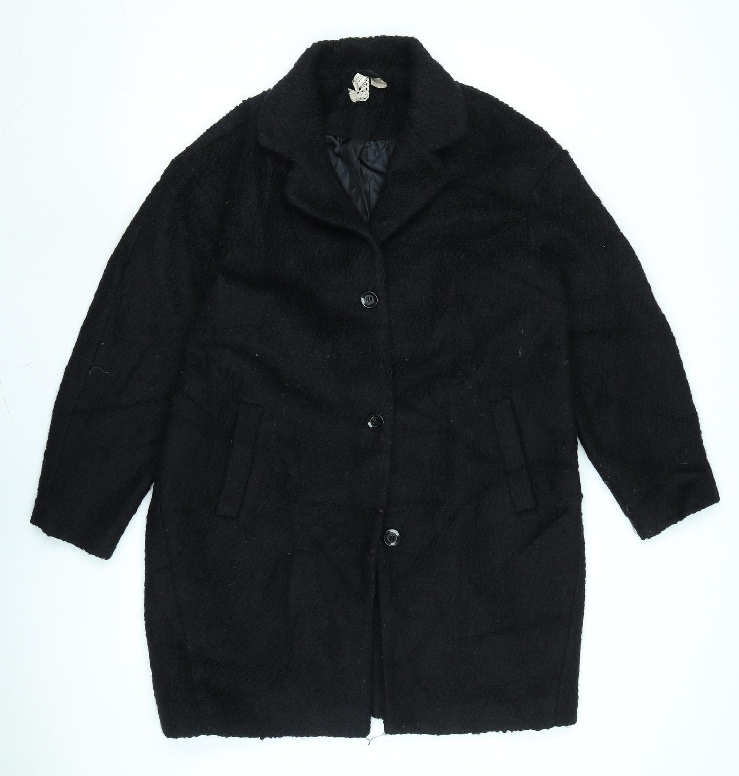 Divided Womens Black Overcoat Coat Size 8 Button