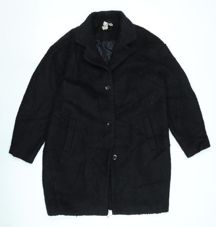 Divided Womens Black Overcoat Coat Size 8 Button