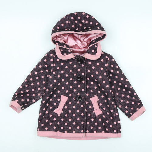 Mothercare Girls Pink Basic Coat Coat Size 12-18 Months Button