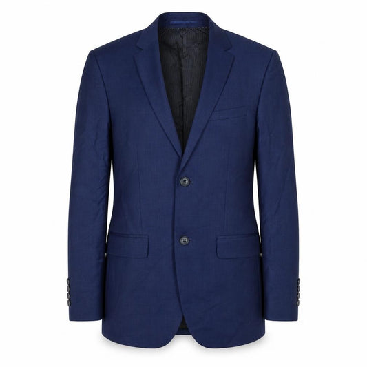 Front view of H&M men’s blue polyester jacket suit jacket, size 36, regular