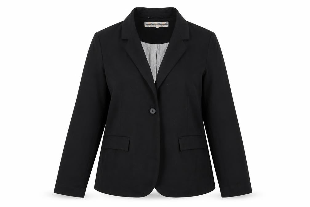 Front view of New Look women’s black jacket, size UK 16, button