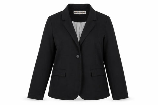 Front view of New Look women’s black jacket, size UK 16, button