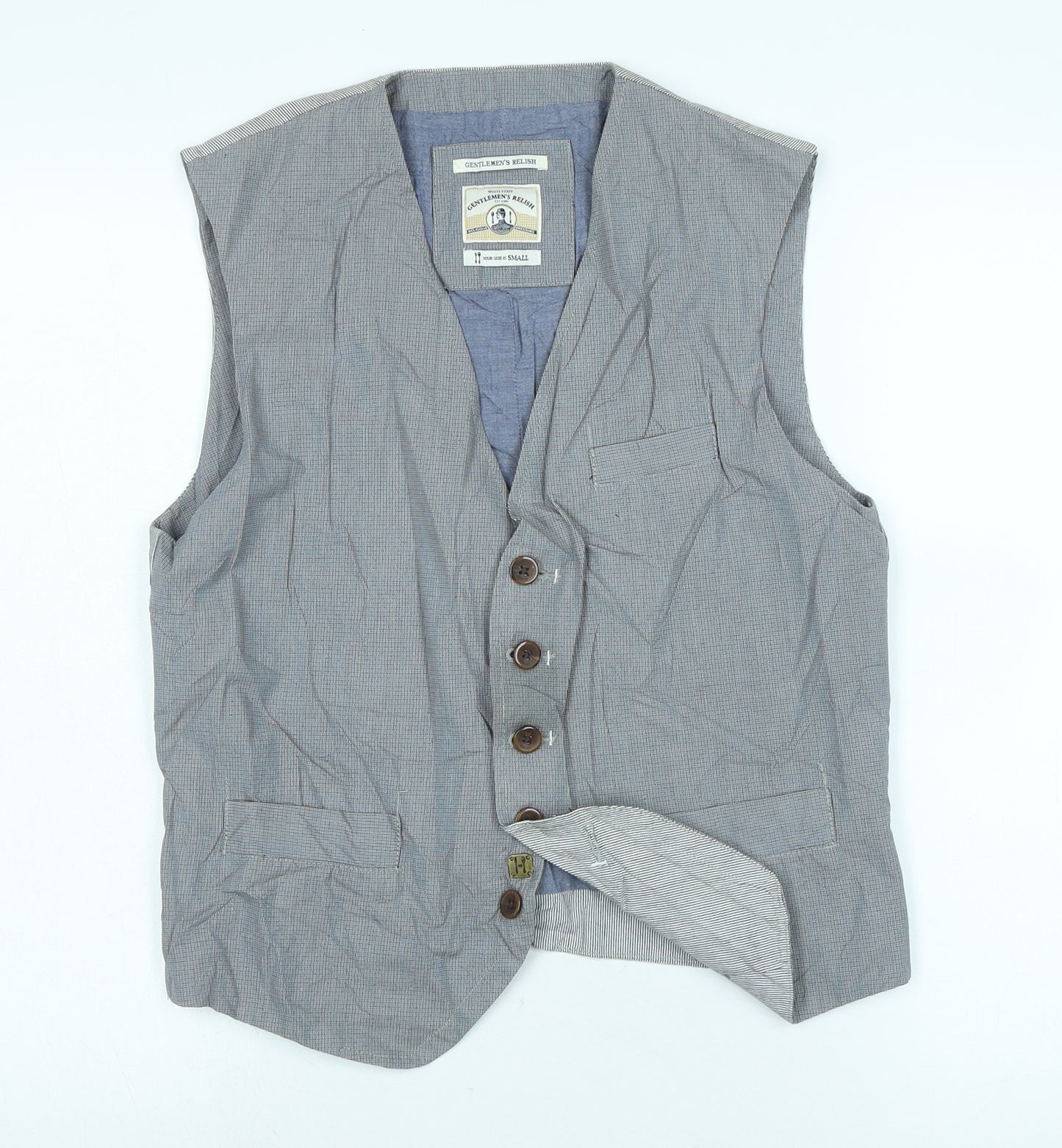 gentlemans relish Mens Grey Gilet Waistcoat Size S Button