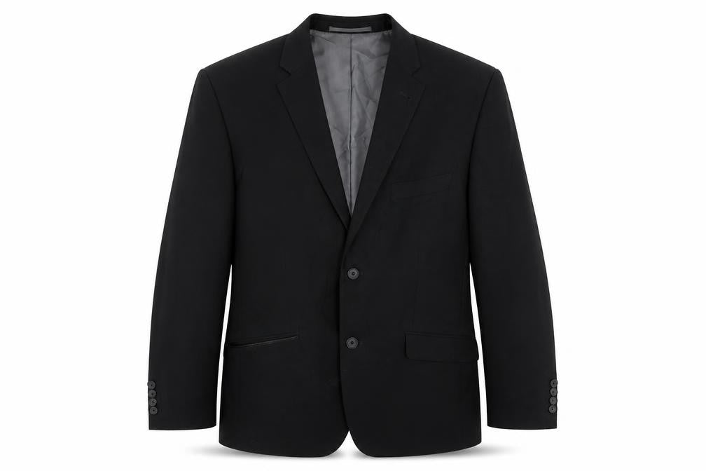Front view of George men’s black polyester jacket suit jacket, size 42, regular