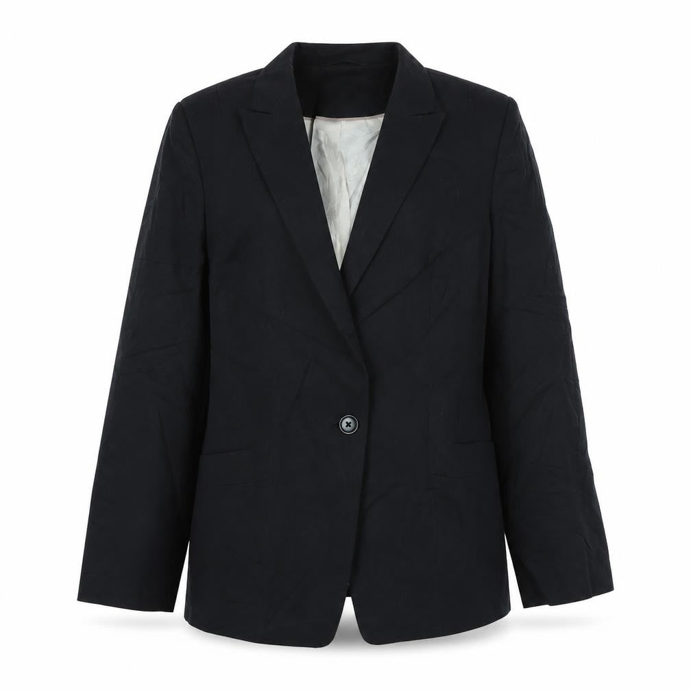 Front view of Marks & Spencer women’s black jacket, size UK 14, button