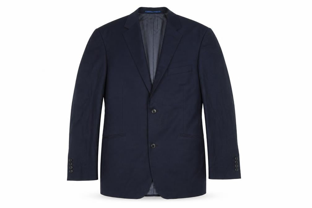 Front view of Berwin & Berwin. men’s blue wool jacket suit jacket, size 44, regular