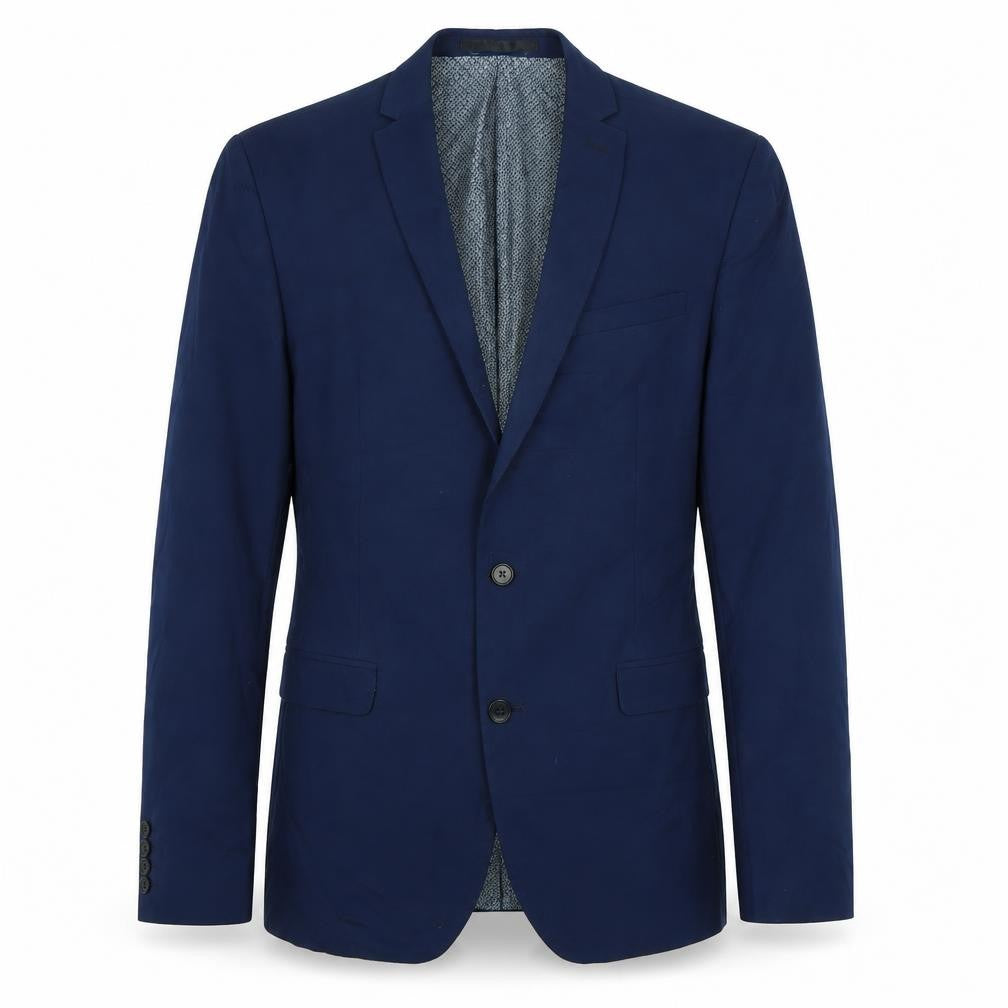 Front view of Limehaus men’s blue polyester jacket suit jacket, size 40, regular