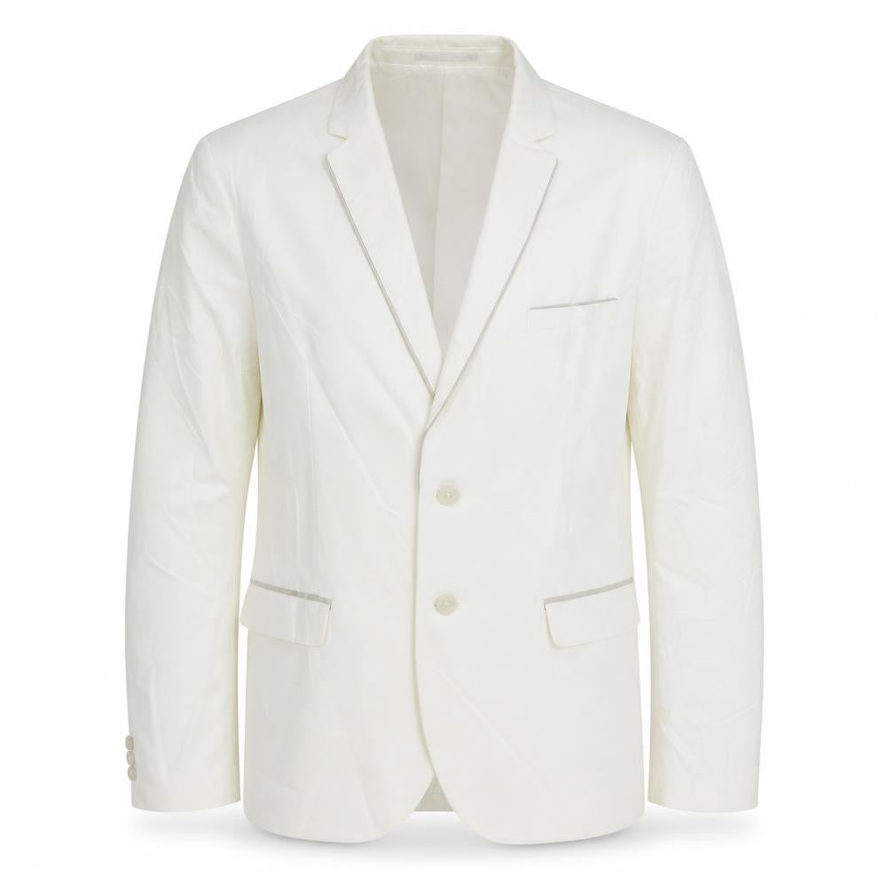 Front view of H&M men’s grey jacket, size L, button