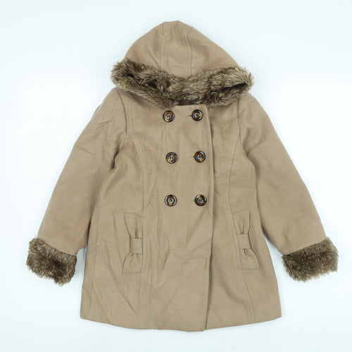 Marks and Spencer Girls Beige Basic Coat Coat Size 6-7 Years Button