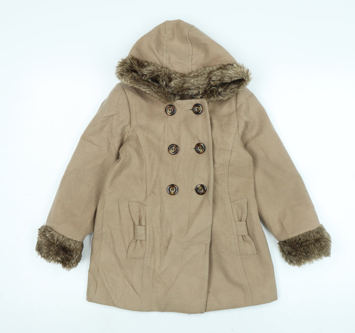 Marks and Spencer Girls Beige Basic Coat Coat Size 6-7 Years Button