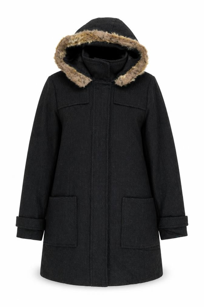Front view of Papaya women’s grey overcoat coat, size UK 14, zip