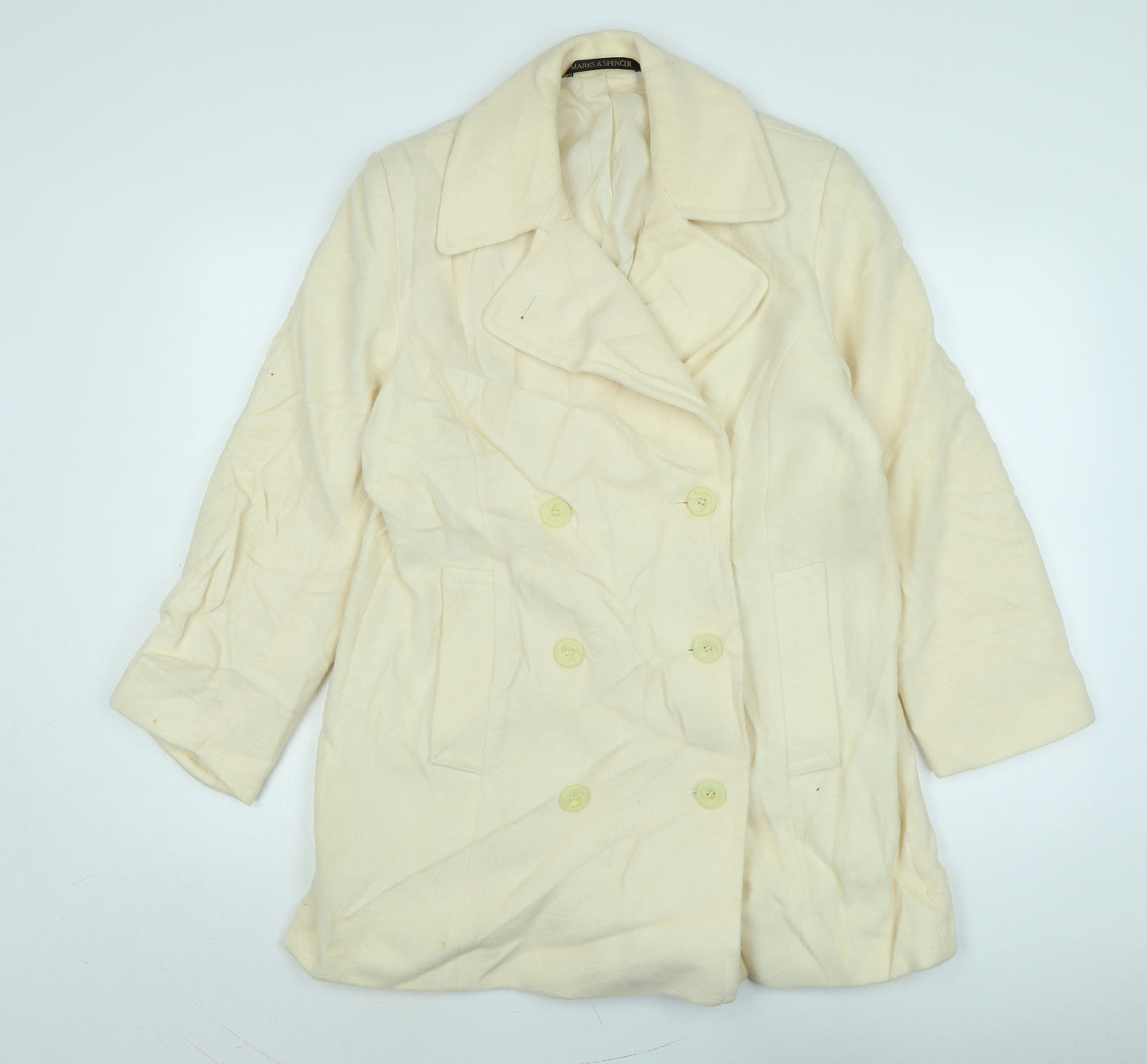 Marks and Spencer Womens Ivory Overcoat Coat Size L Button