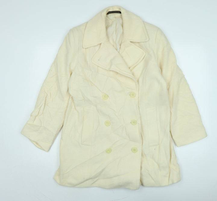 Marks and Spencer Womens Ivory Overcoat Coat Size L Button
