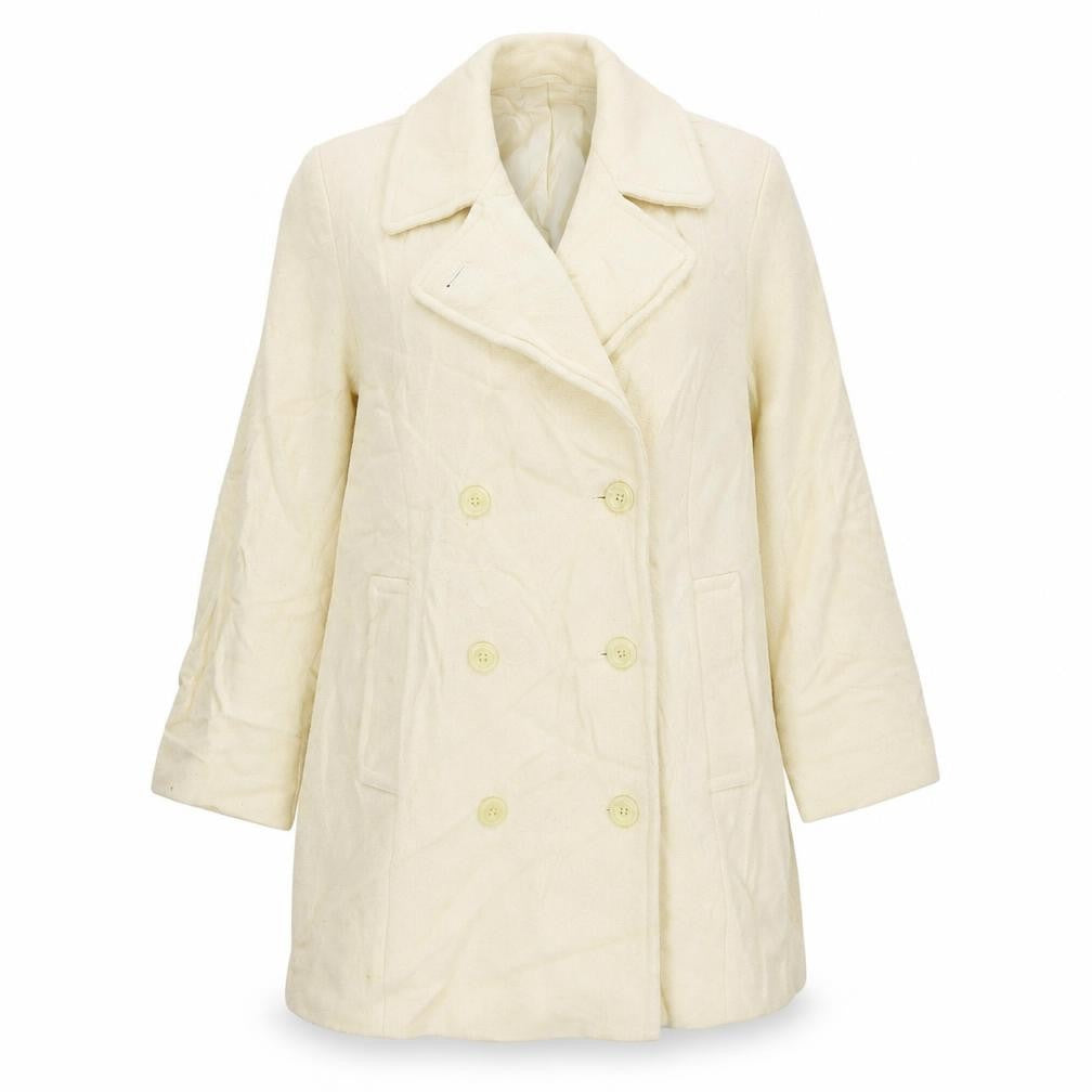 Front view of Marks & Spencer women’s ivory overcoat coat, size L, button