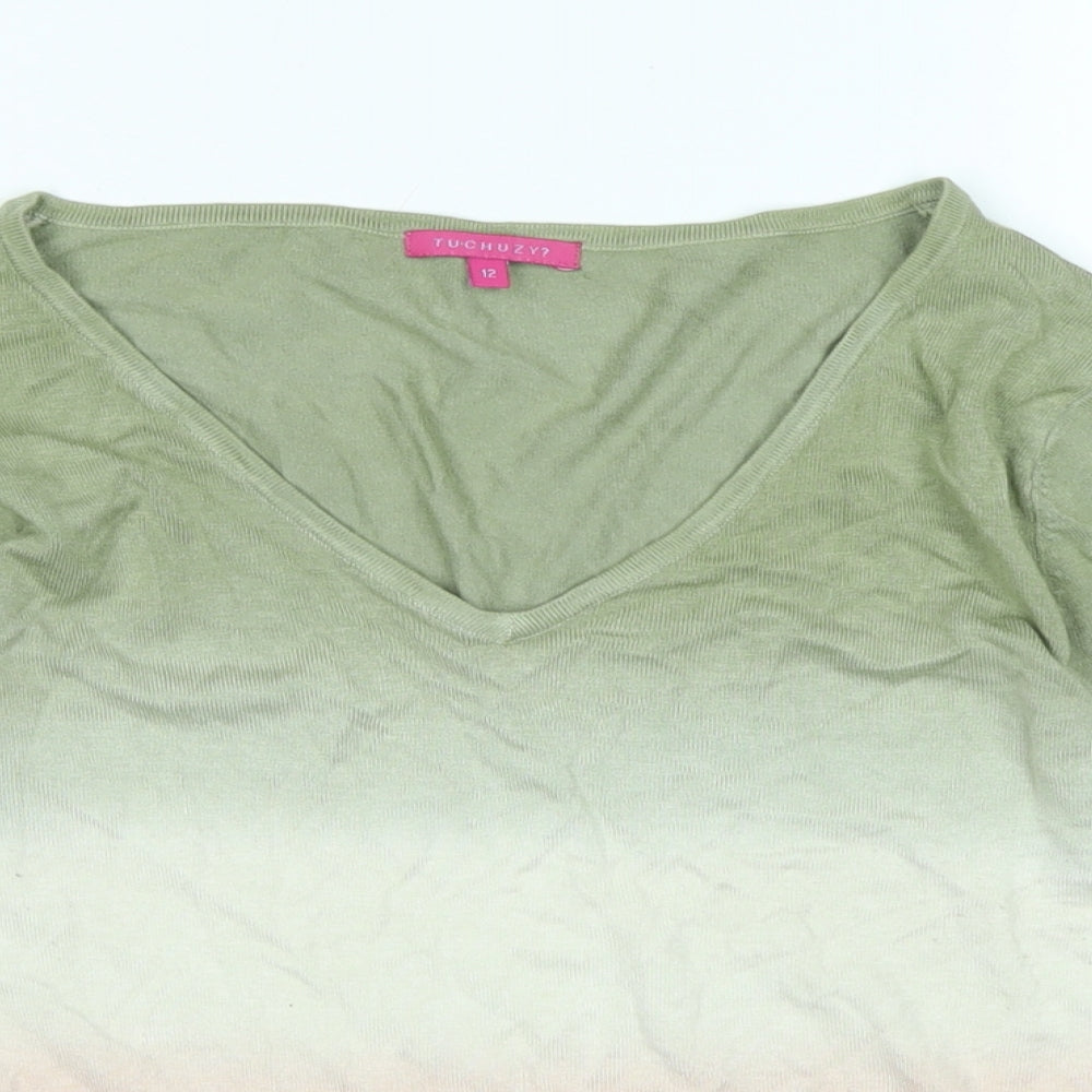 Tu-Chuz Womens Green V-Neck Viscose Pullover Jumper Size 12