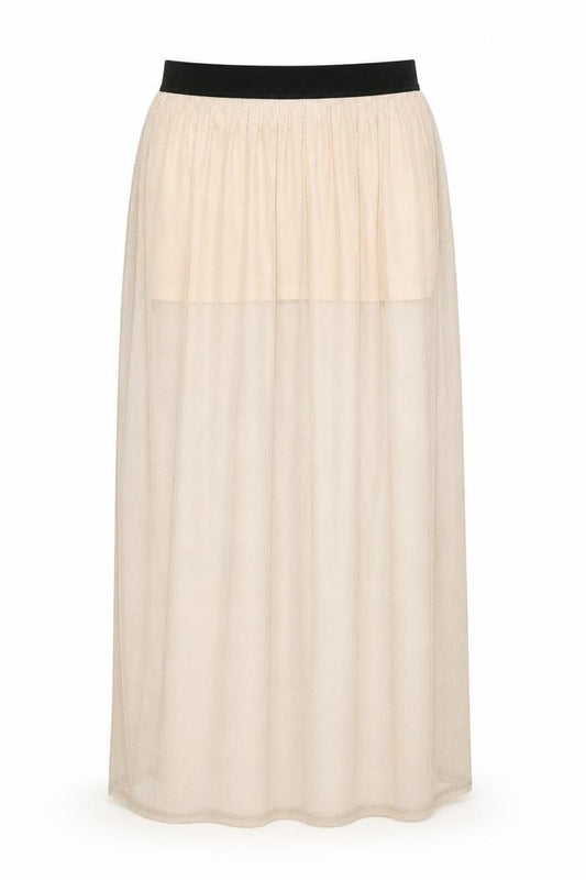Front view of Lipsy women’s pink nylon flare skirt, size UK 12, - shimmering
