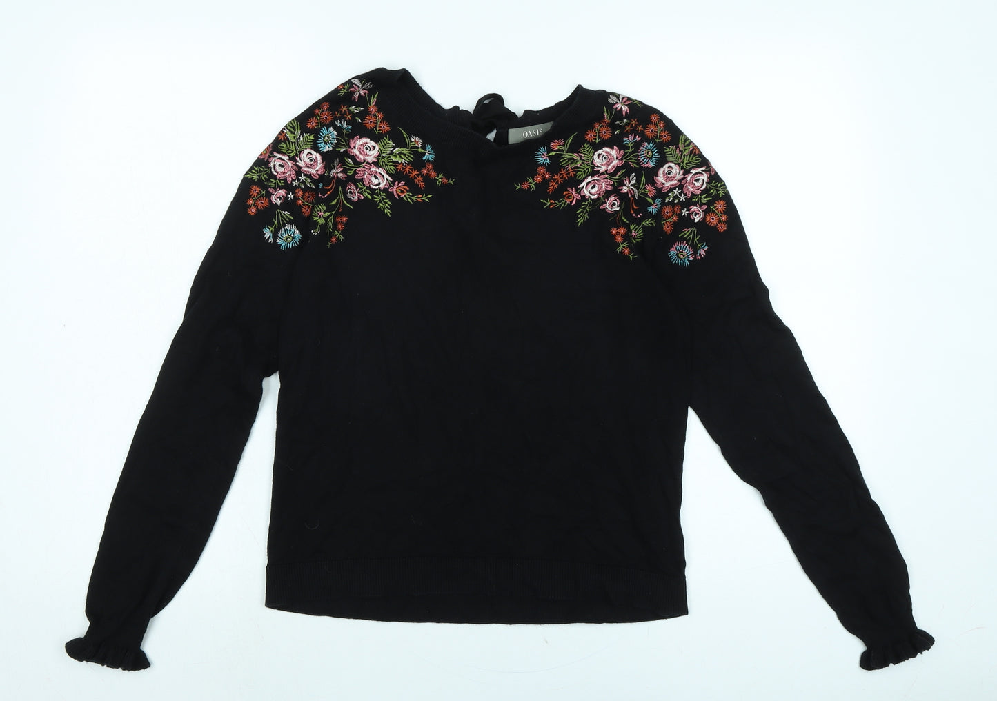 Oasis Womens Black Crew Neck Polyester Pullover Jumper Size 10