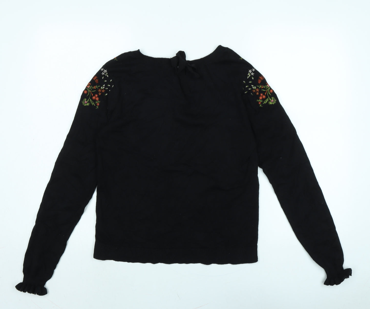 Oasis Womens Black Crew Neck Polyester Pullover Jumper Size 10