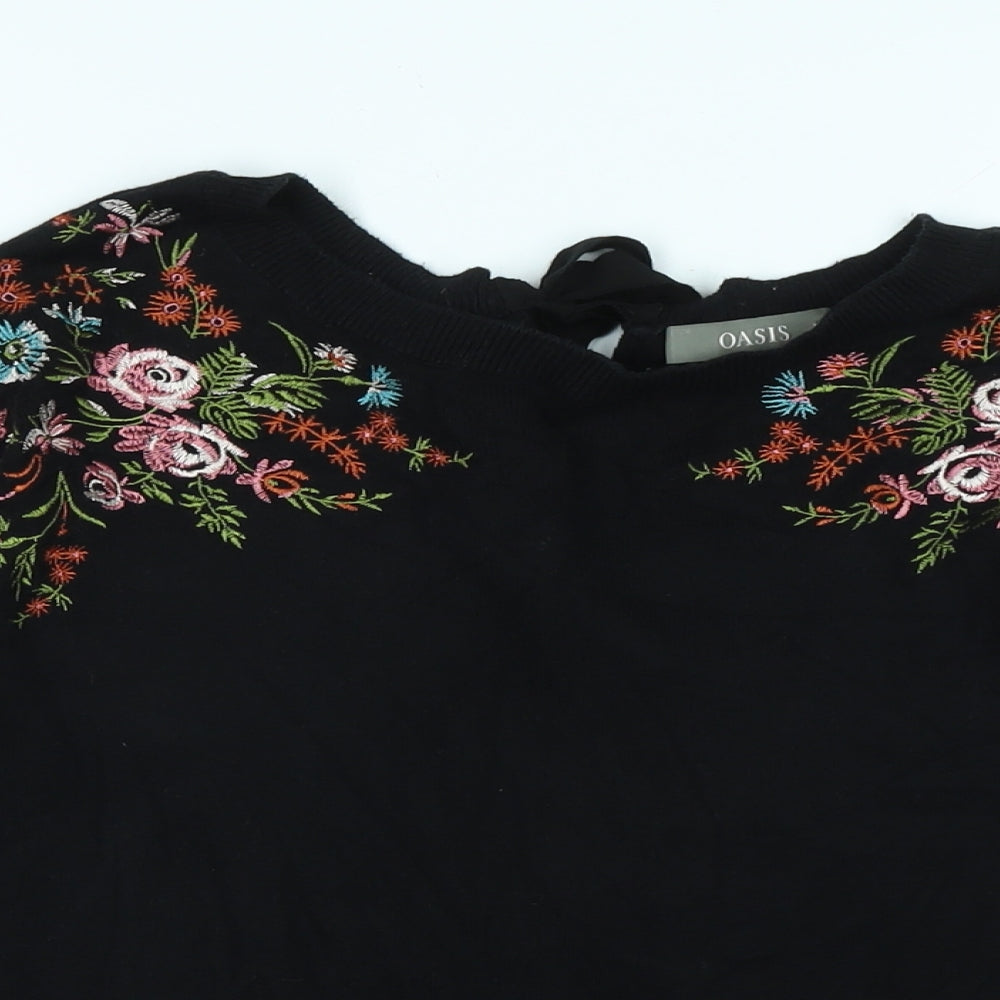 Oasis Womens Black Crew Neck Polyester Pullover Jumper Size 10