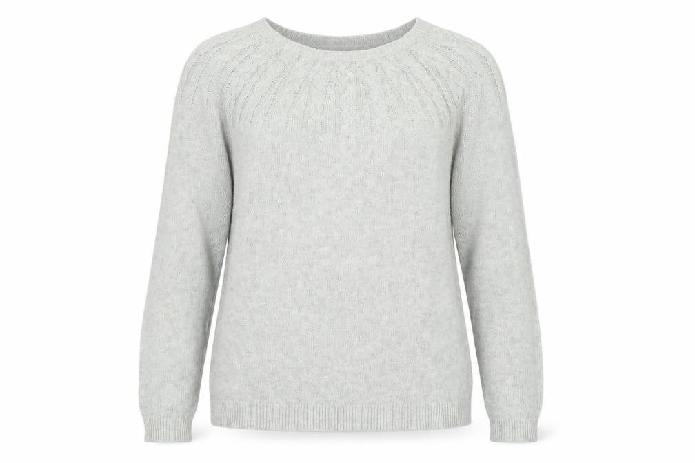 Front view of Dorothy Perkins women’s green crew neck acrylic jumper, size UK 14
