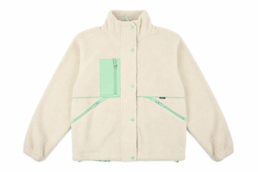 Front view of Marks & Spencer women’s ivory herringbone jacket, size UK 8, - waxed