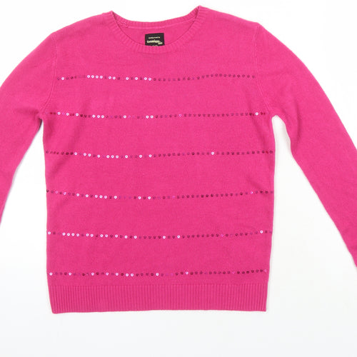 Golddigga Girls Pink Round Neck Acrylic Pullover Jumper Size 13 Years - Sequined detail