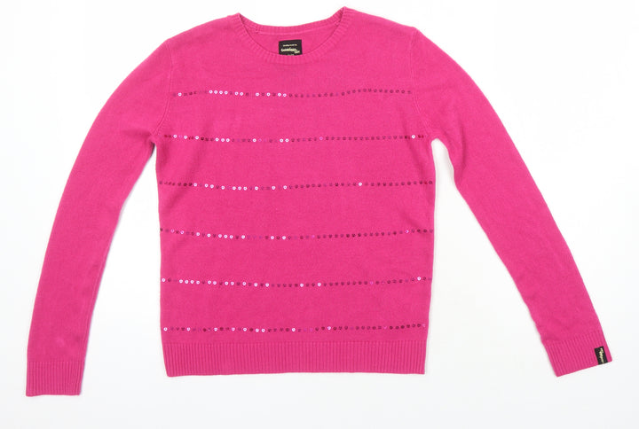 Golddigga Girls Pink Round Neck Acrylic Pullover Jumper Size 13 Years - Sequined detail