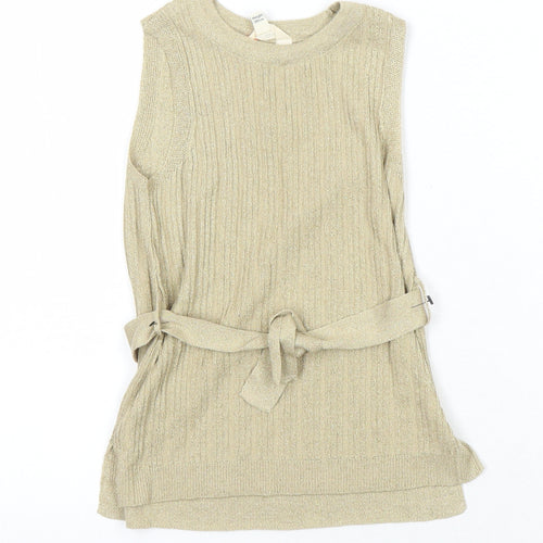 River Island Girls Gold Round Neck Viscose Tunic Jumper Size 4-5 Years