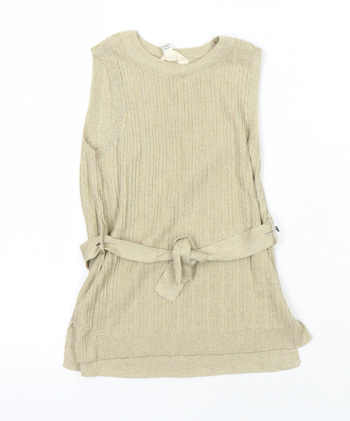 River Island Girls Gold Round Neck Viscose Tunic Jumper Size 4-5 Years