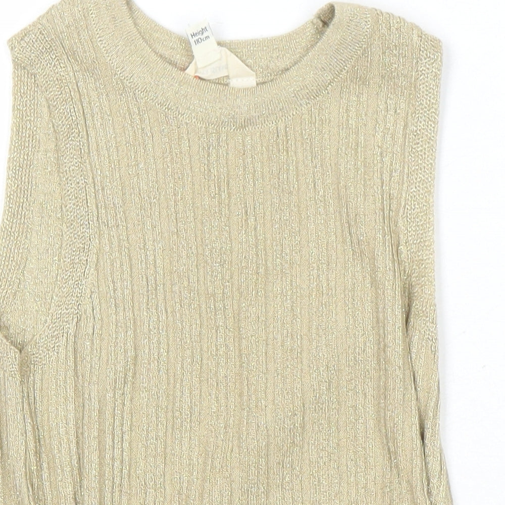 River Island Girls Gold Round Neck Viscose Tunic Jumper Size 4-5 Years