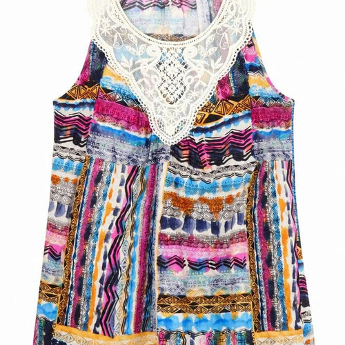 FOREVER 21 Womens Multicoloured Geometric Chlorofibre Tunic Blouse Size L Scoop Neck