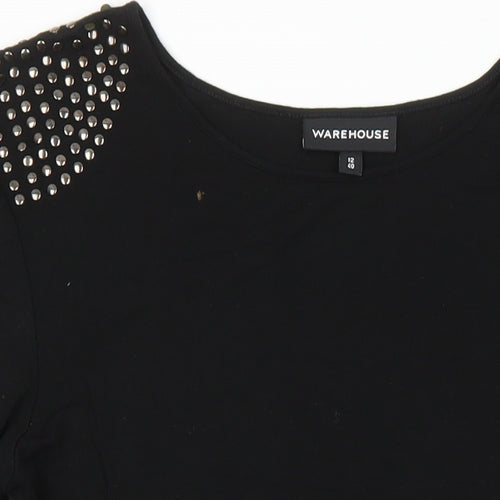 Warehouse Womens Black Viscose Shift Size 12 Round Neck - Studded shoulder detail