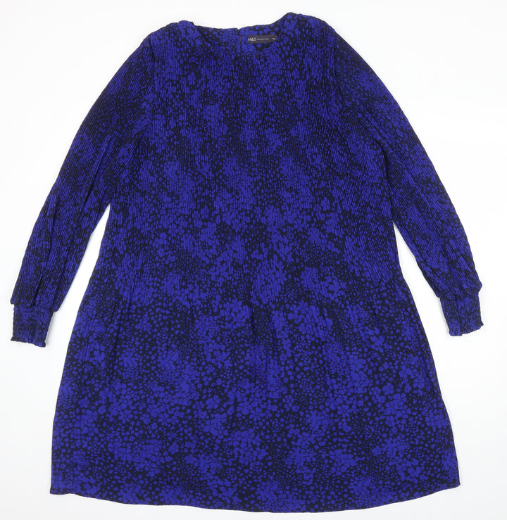 M&S Womens Multicoloured Floral Polyester Shift Size 14 Roll Neck