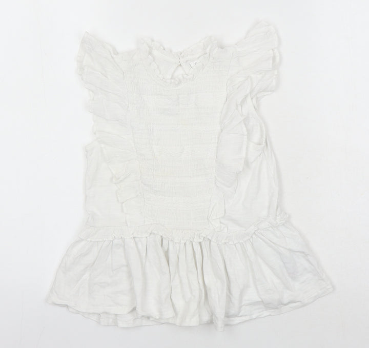 Next Girls White 100% Cotton Ringer Blouse Size 7 Years Round Neck