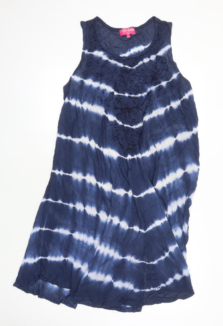 Jane Austin Womens Blue Striped Viscose Shift Size M Scoop Neck